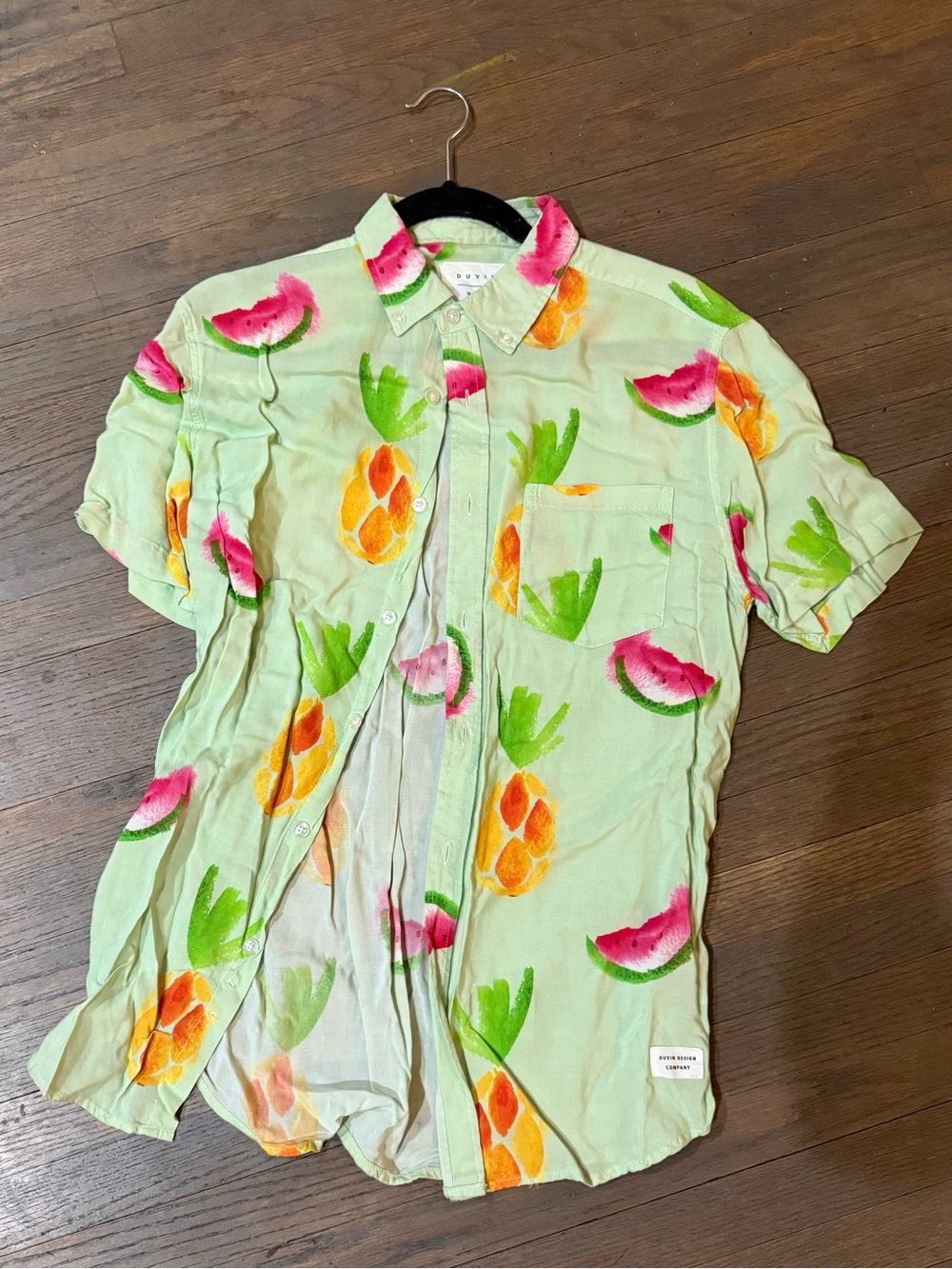Men's Light Green Tropical Print Short-Sleeve Button-Down Shirt